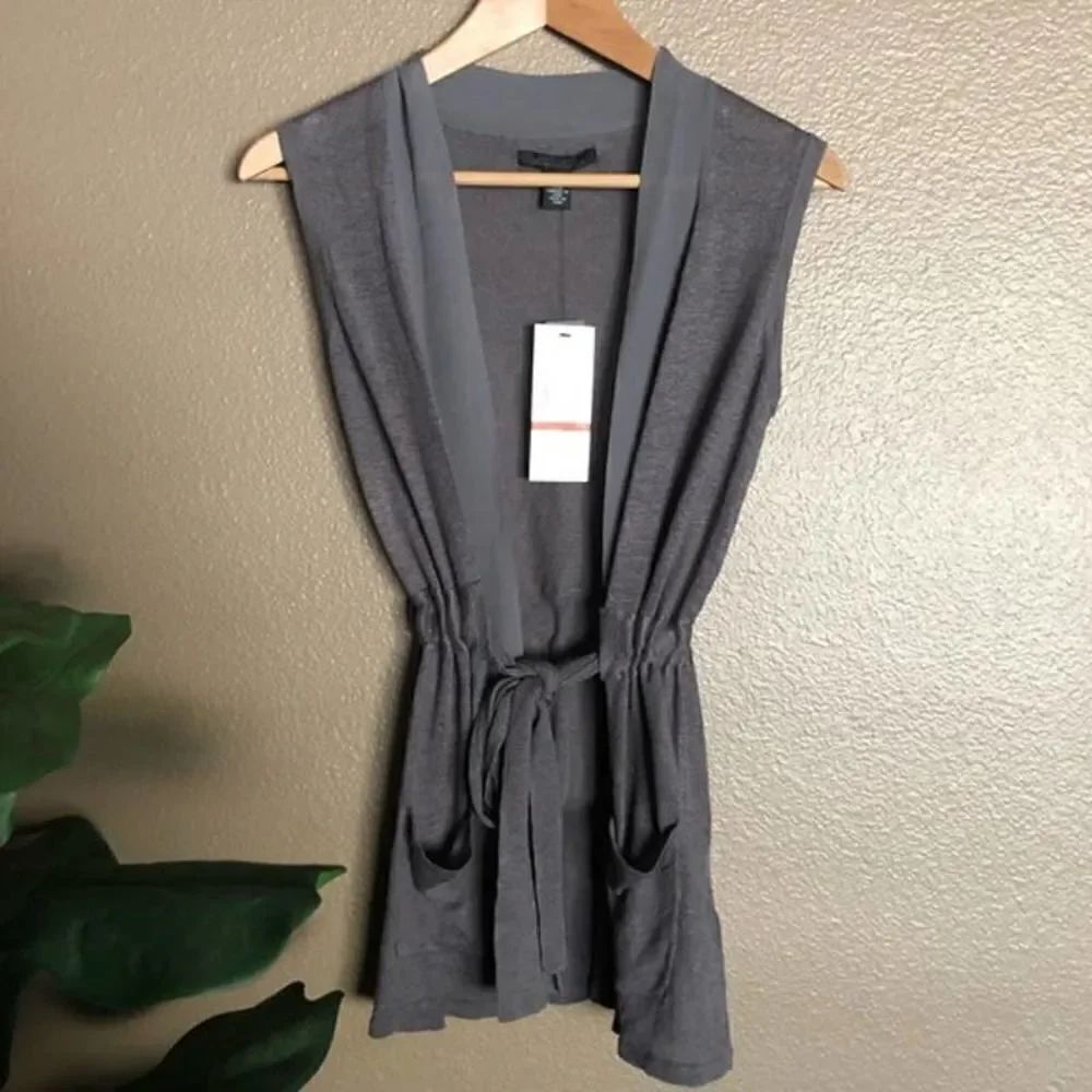 Kenneth Cole Gray Sleeveless Open Front Sweater